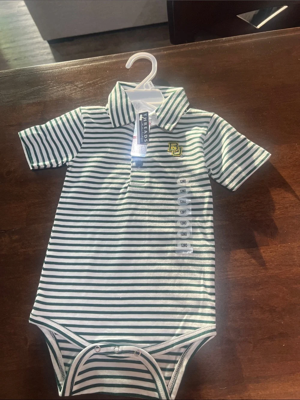 Baylor Kids Striped Polo One-Piece in Green and White -